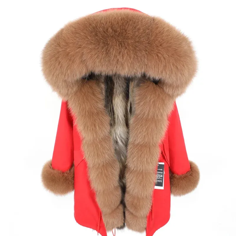 2025 Women's Thick Fur Winter Coat with Real Fur Lining - Long Thick Winter Coat with Fox Fur & Raccoon Fur Collar | Hooded & Waterproof