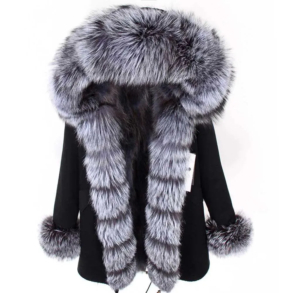 2025 Women's Thick Fur Winter Coat with Real Fur Lining - Long Thick Winter Coat with Fox Fur & Raccoon Fur Collar | Hooded & Waterproof