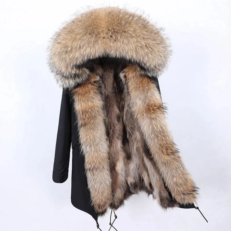 2025 Women's Thick Fur Winter Coat with Real Fur Lining - Long Thick Winter Coat with Fox Fur & Raccoon Fur Collar | Hooded & Waterproof