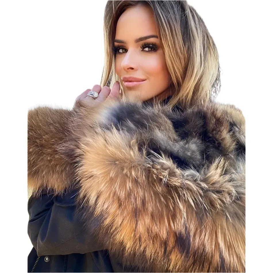 2025 Women's Thick Fur Winter Coat with Real Fur Lining - Long Thick Winter Coat with Fox Fur & Raccoon Fur Collar | Hooded & Waterproof