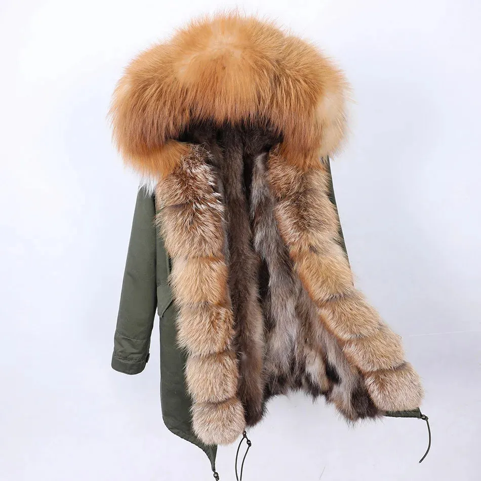 2025 Women's Thick Fur Winter Coat with Real Fur Lining - Long Thick Winter Coat with Fox Fur & Raccoon Fur Collar | Hooded & Waterproof