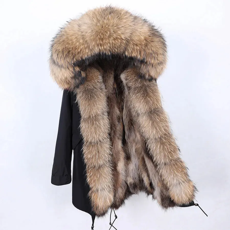 2025 Women's Thick Fur Winter Coat with Real Fur Lining - Long Thick Winter Coat with Fox Fur & Raccoon Fur Collar | Hooded & Waterproof