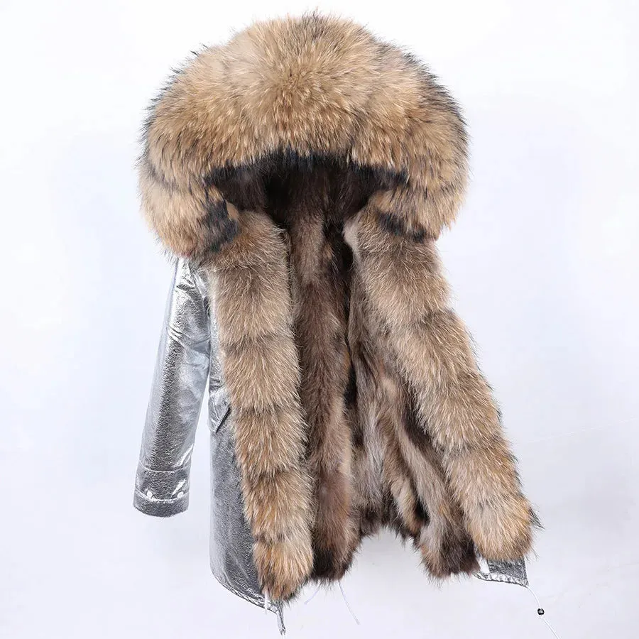 2025 Women's Thick Fur Winter Coat with Real Fur Lining - Long Thick Winter Coat with Fox Fur & Raccoon Fur Collar | Hooded & Waterproof