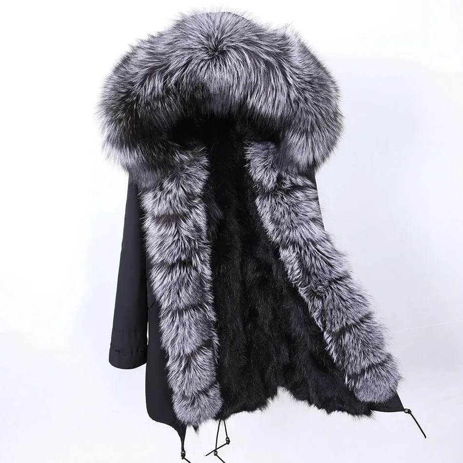 2025 Women's Thick Fur Winter Coat with Real Fur Lining - Long Thick Winter Coat with Fox Fur & Raccoon Fur Collar | Hooded & Waterproof