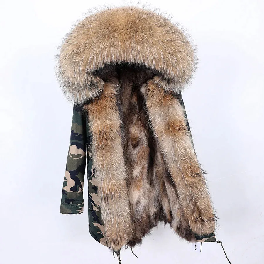 2025 Women's Thick Fur Winter Coat with Real Fur Lining - Long Thick Winter Coat with Fox Fur & Raccoon Fur Collar | Hooded & Waterproof