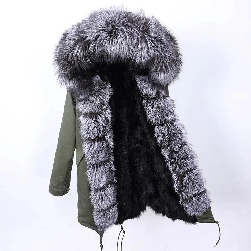 2025 Women's Thick Fur Winter Coat with Real Fur Lining - Long Thick Winter Coat with Fox Fur & Raccoon Fur Collar | Hooded & Waterproof