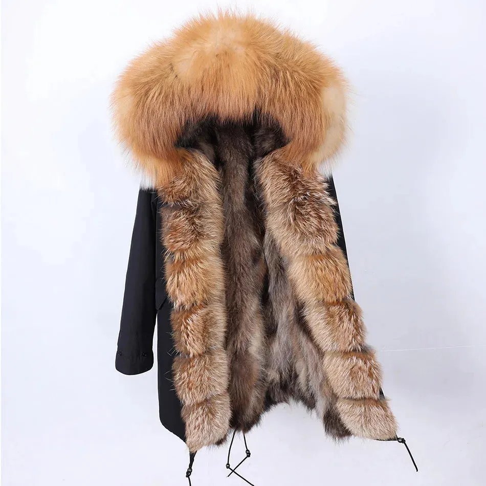 2025 Women's Thick Fur Winter Coat with Real Fur Lining - Long Thick Winter Coat with Fox Fur & Raccoon Fur Collar | Hooded & Waterproof