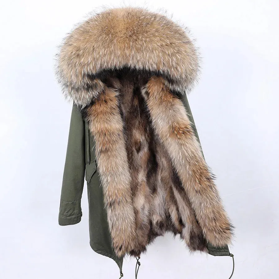 2025 Women's Thick Fur Winter Coat with Real Fur Lining - Long Thick Winter Coat with Fox Fur & Raccoon Fur Collar | Hooded & Waterproof