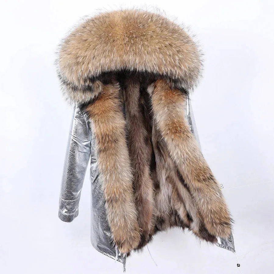 2025 Women's Thick Fur Winter Coat with Real Fur Lining - Long Thick Winter Coat with Fox Fur & Raccoon Fur Collar | Hooded & Waterproof