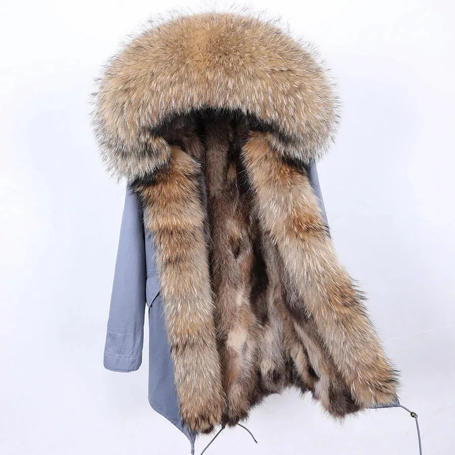 2025 Women's Thick Fur Winter Coat with Real Fur Lining - Long Thick Winter Coat with Fox Fur & Raccoon Fur Collar | Hooded & Waterproof