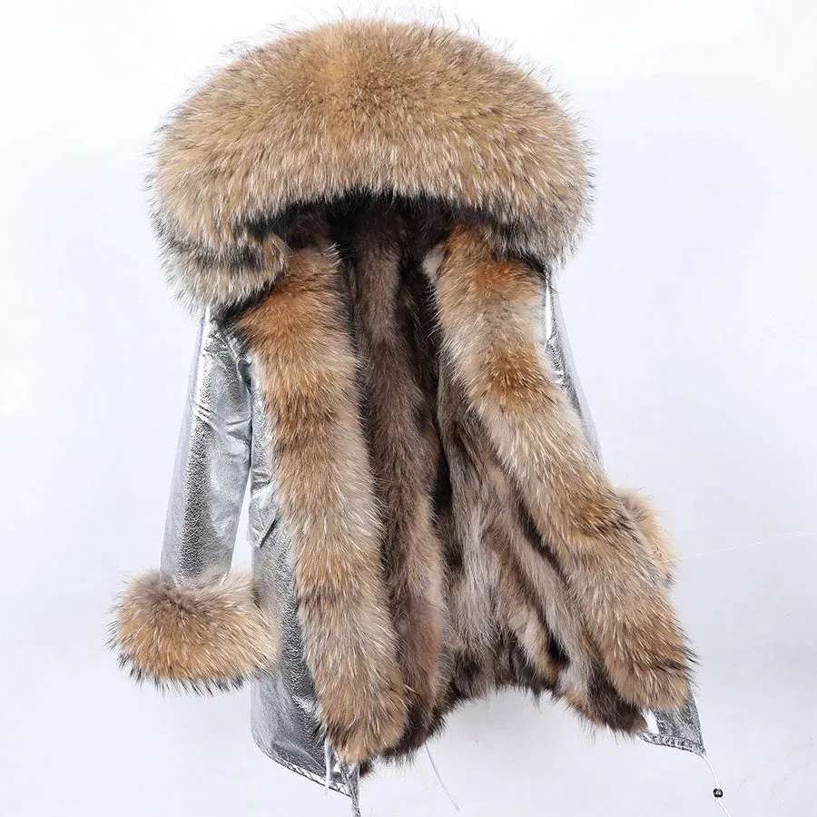 2025 Women's Thick Fur Winter Coat with Real Fur Lining - Long Thick Winter Coat with Fox Fur & Raccoon Fur Collar | Hooded & Waterproof