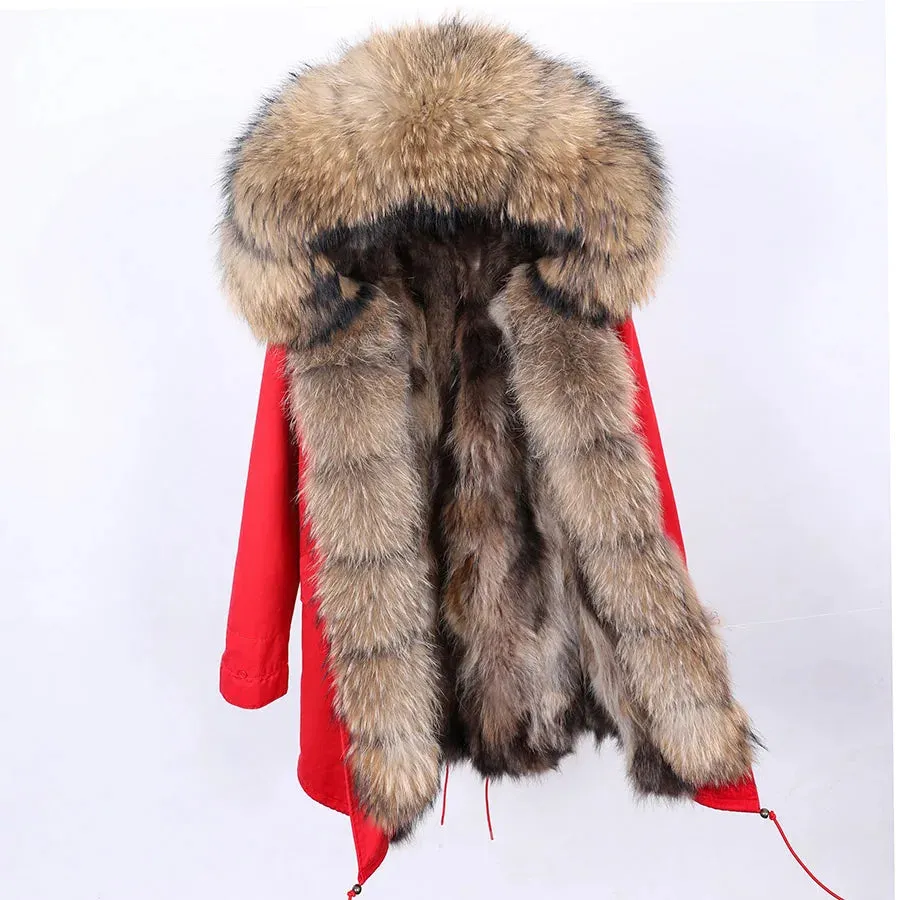 2025 Women's Thick Fur Winter Coat with Real Fur Lining - Long Thick Winter Coat with Fox Fur & Raccoon Fur Collar | Hooded & Waterproof