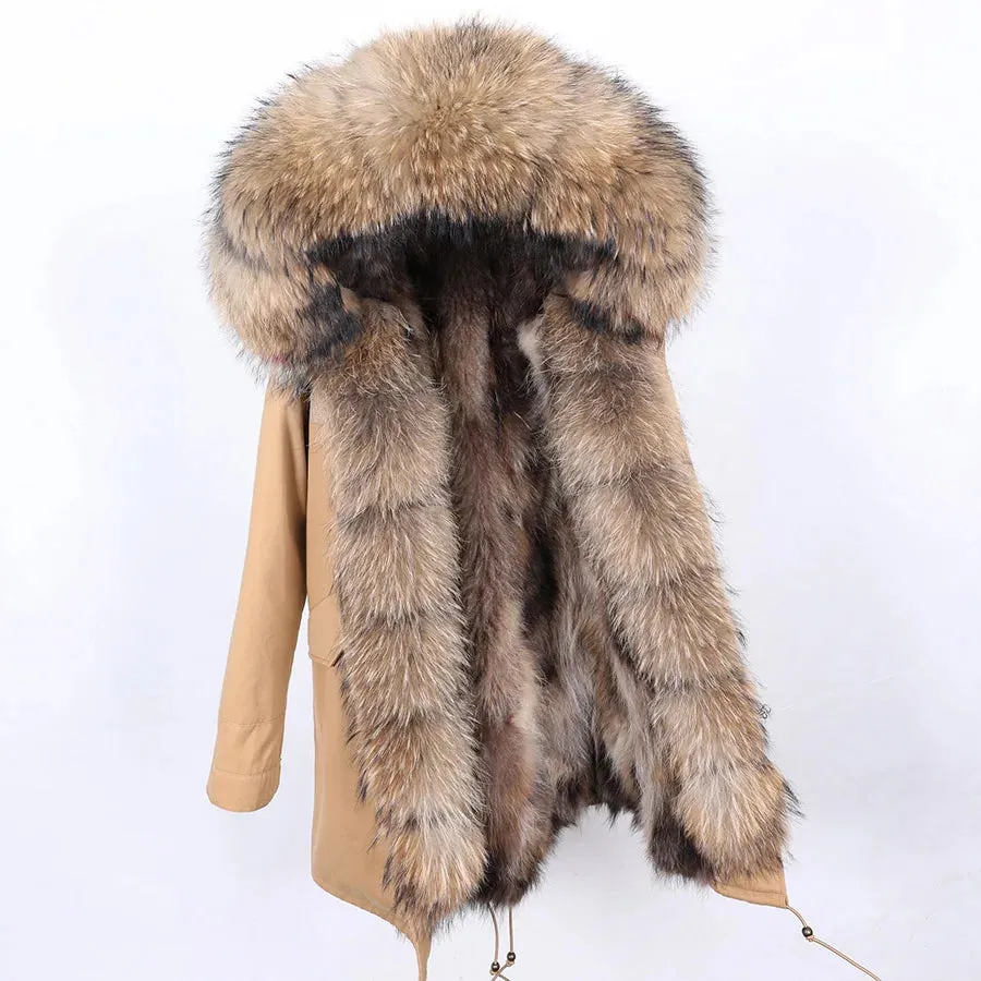 2025 Women's Thick Fur Winter Coat with Real Fur Lining - Long Thick Winter Coat with Fox Fur & Raccoon Fur Collar | Hooded & Waterproof