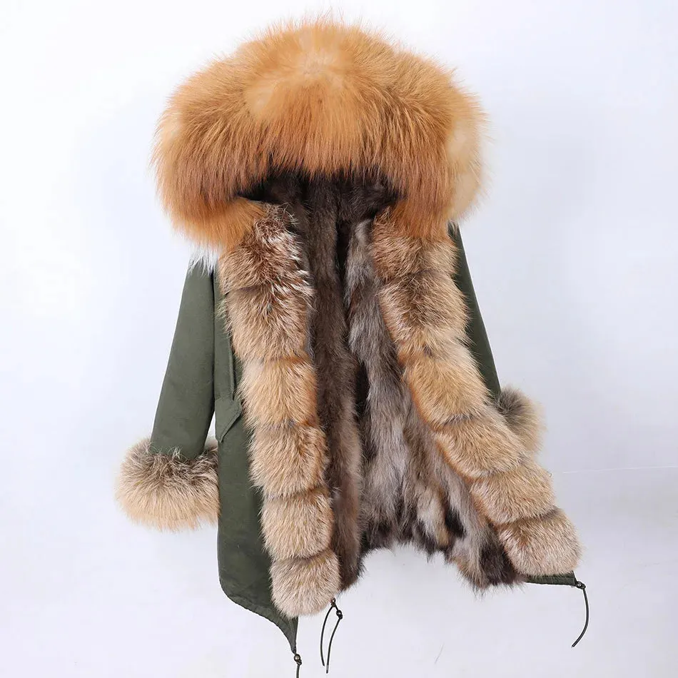 2025 Women's Thick Fur Winter Coat with Real Fur Lining - Long Thick Winter Coat with Fox Fur & Raccoon Fur Collar | Hooded & Waterproof