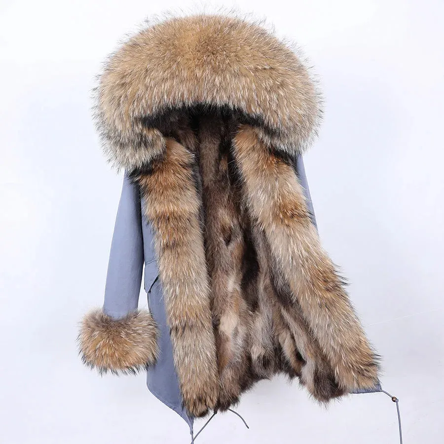 2025 Women's Thick Fur Winter Coat with Real Fur Lining - Long Thick Winter Coat with Fox Fur & Raccoon Fur Collar | Hooded & Waterproof