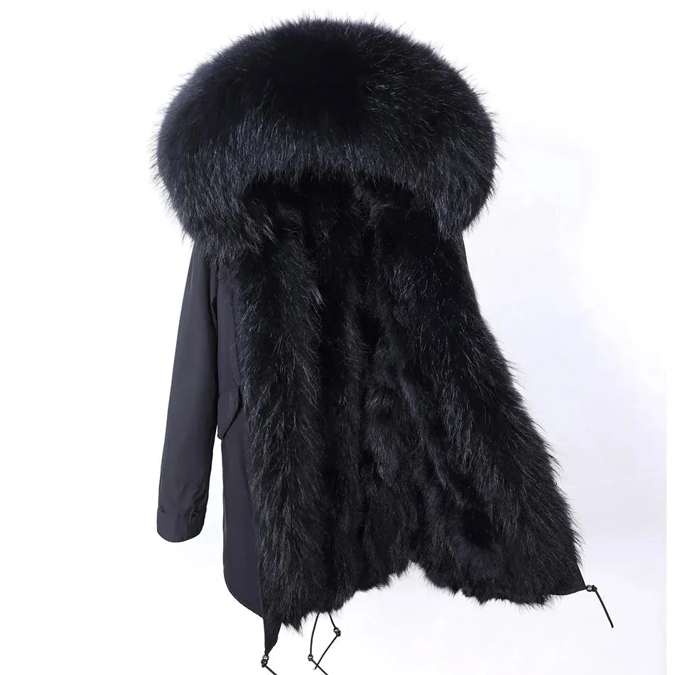 2025 Women's Thick Fur Winter Coat with Real Fur Lining - Long Thick Winter Coat with Fox Fur & Raccoon Fur Collar | Hooded & Waterproof