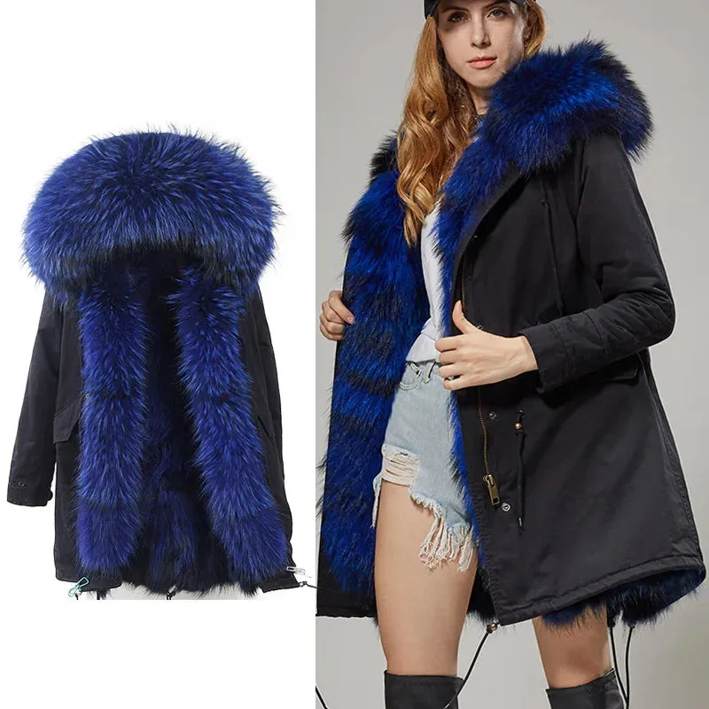 2025 Women's Thick Fur Winter Coat with Real Fur Lining - Long Thick Winter Coat with Fox Fur & Raccoon Fur Collar | Hooded & Waterproof