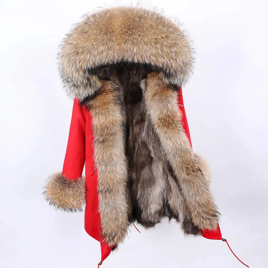 2025 Women's Thick Fur Winter Coat with Real Fur Lining - Long Thick Winter Coat with Fox Fur & Raccoon Fur Collar | Hooded & Waterproof