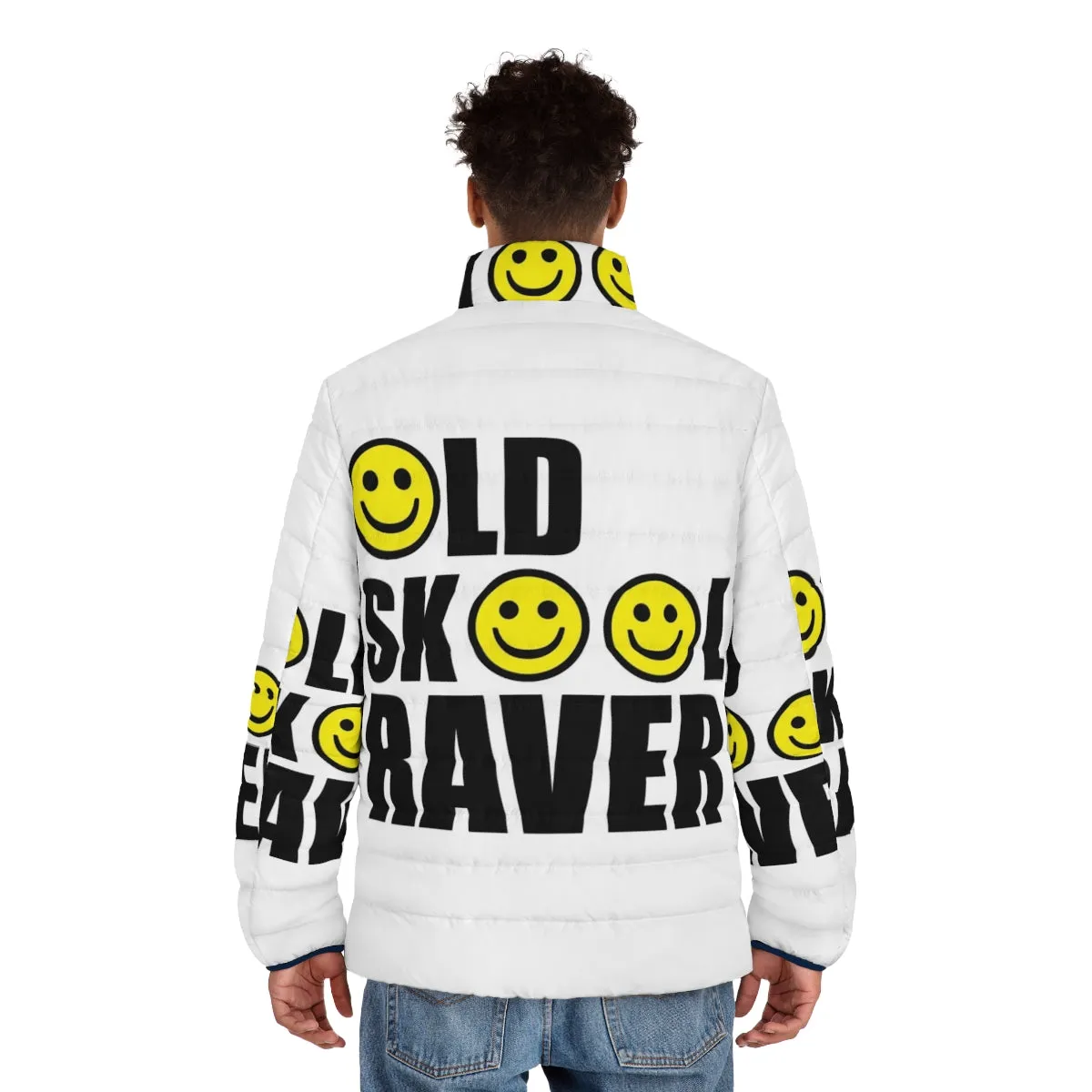 90s Oldskool Raver Smiley Puffer Jacket | Neon Rave Fashion