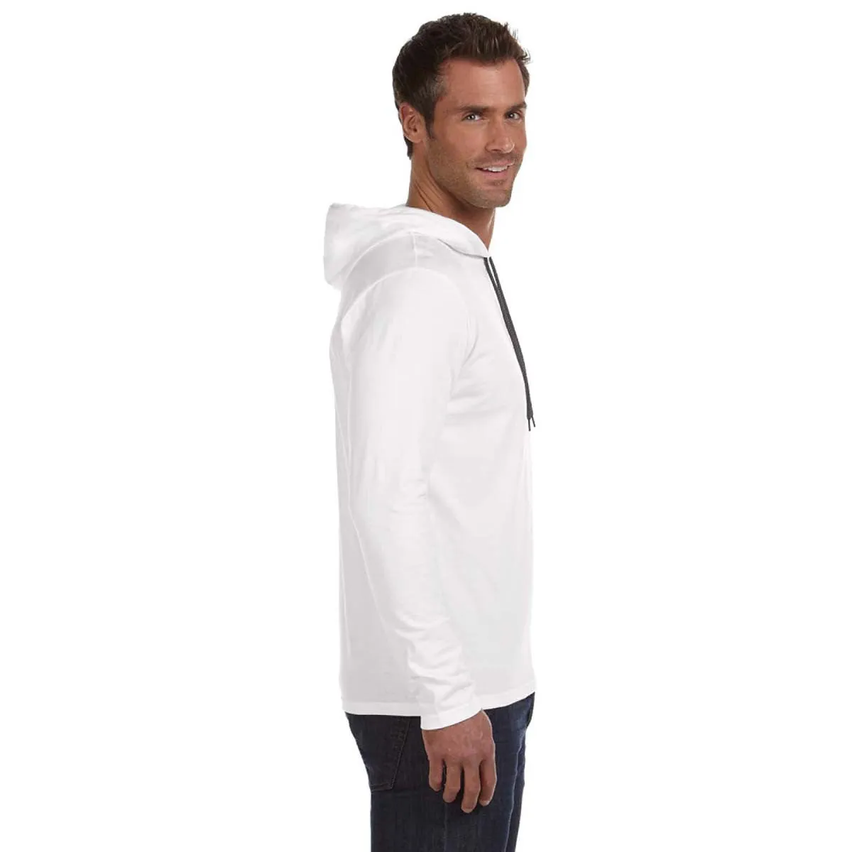 Anvil Men's White Lightweight Long-Sleeve Hooded T-Shirt