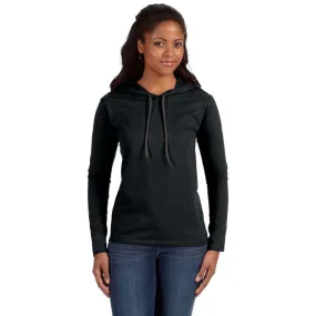 Anvil Women's Black/Dark Grey Long-Sleeve Hooded T-Shirt