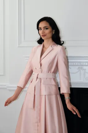 'Audrey' Silk and Wool Dress Coat in Rosa