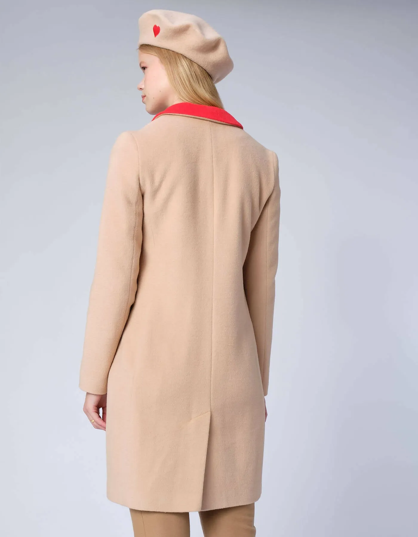 Beige Coat With Red Collar