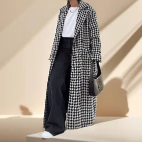 Black and White Houndstooth Long Coat