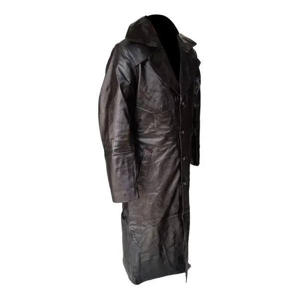 Black Real Leather Long Trench Winter Coat