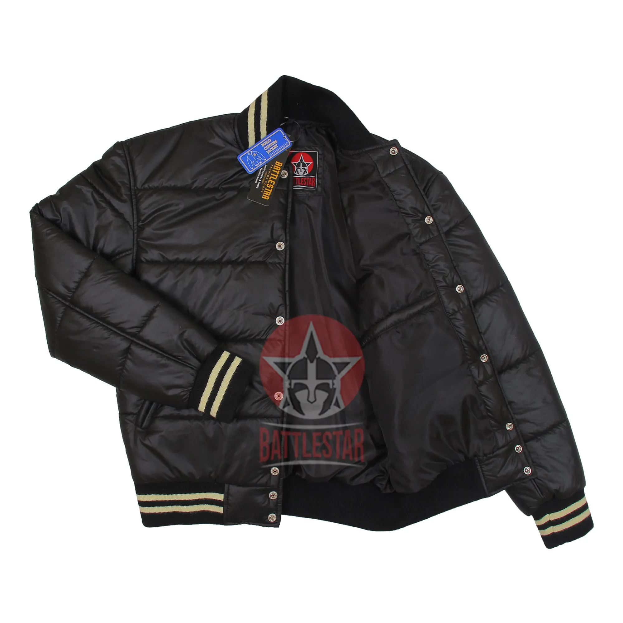 Black Unisex Lightweight Puffer Varsity Baseball Jacket