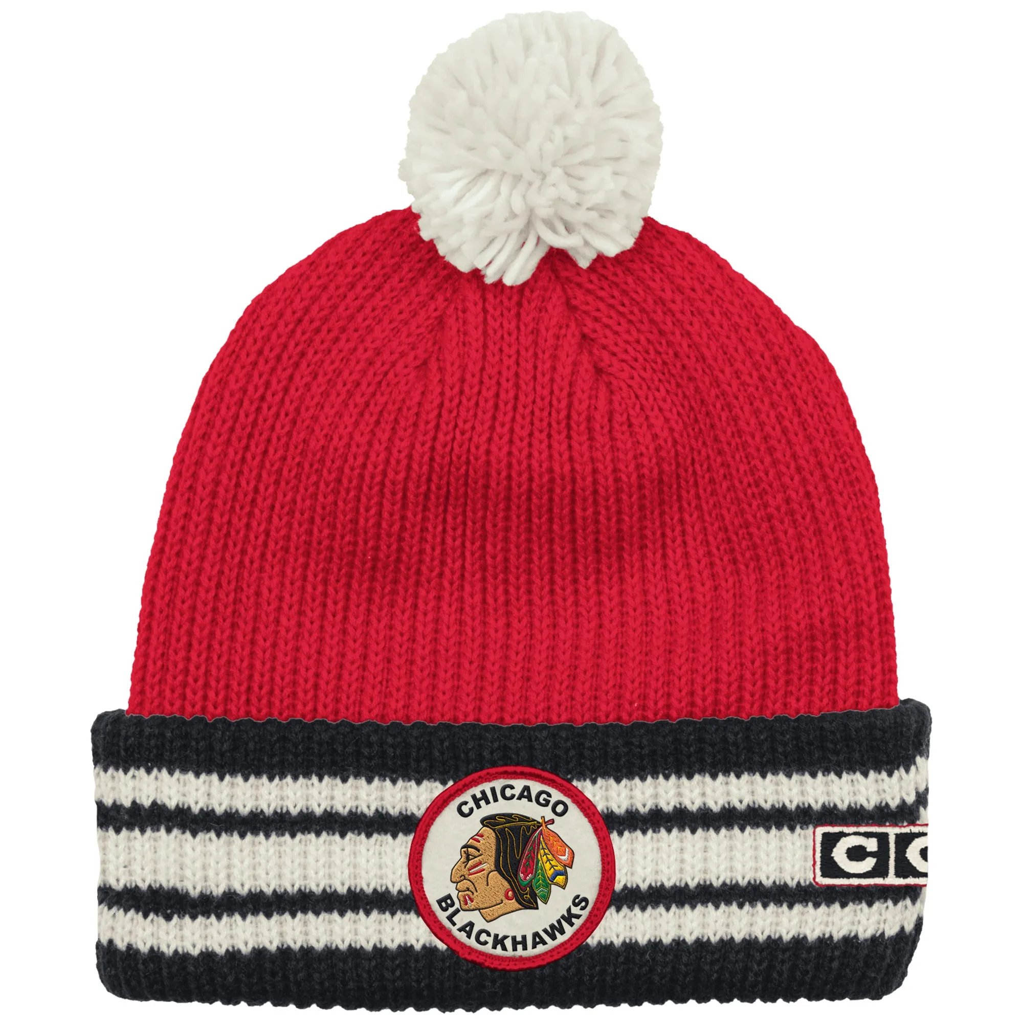 Chicago Blackhawks Watch Cap Cuffed Knit Hat with Pom