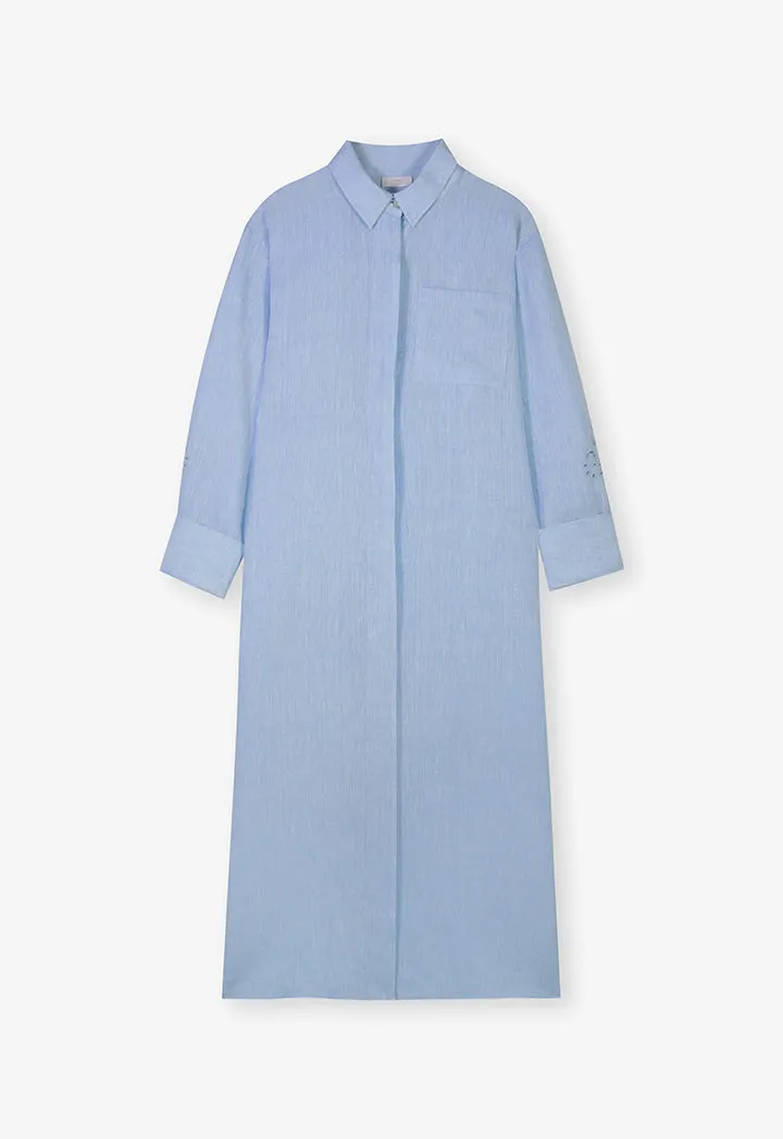 Choice Solid Long Sleeves Maxi Shirt Dress Light Blue