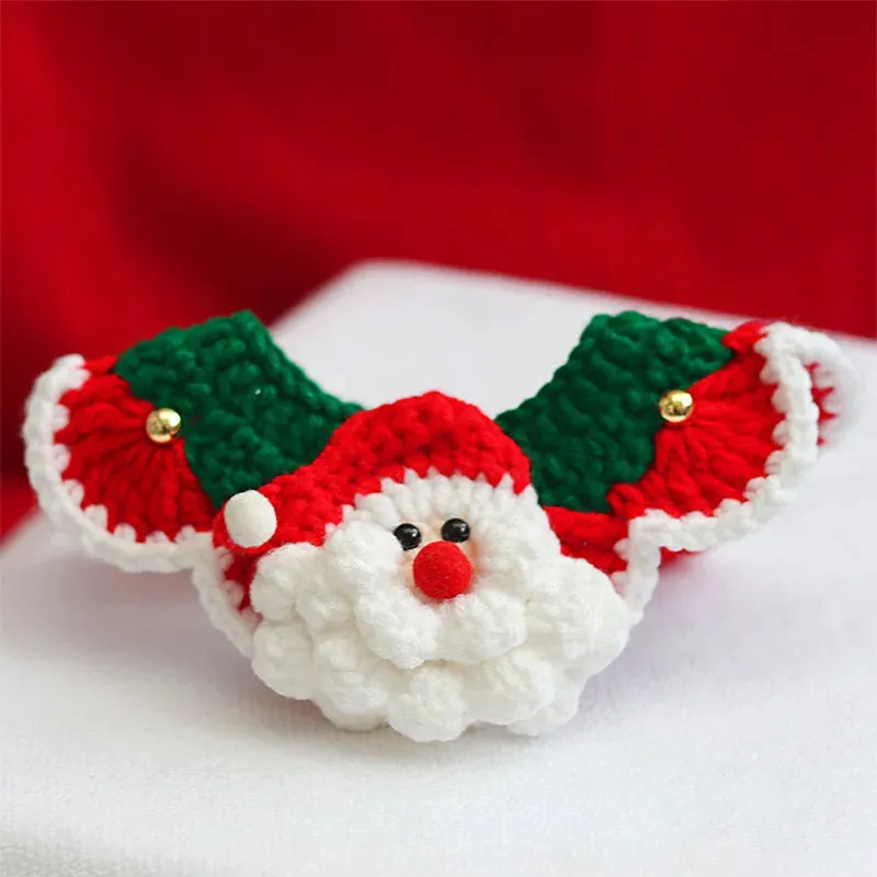 Christmas Pet Hand Woven Wool Collar for Cat and Dog Santa Claus Elk Pattern Cute Collar Tie Up Neck Ring New Year Pet Clothes