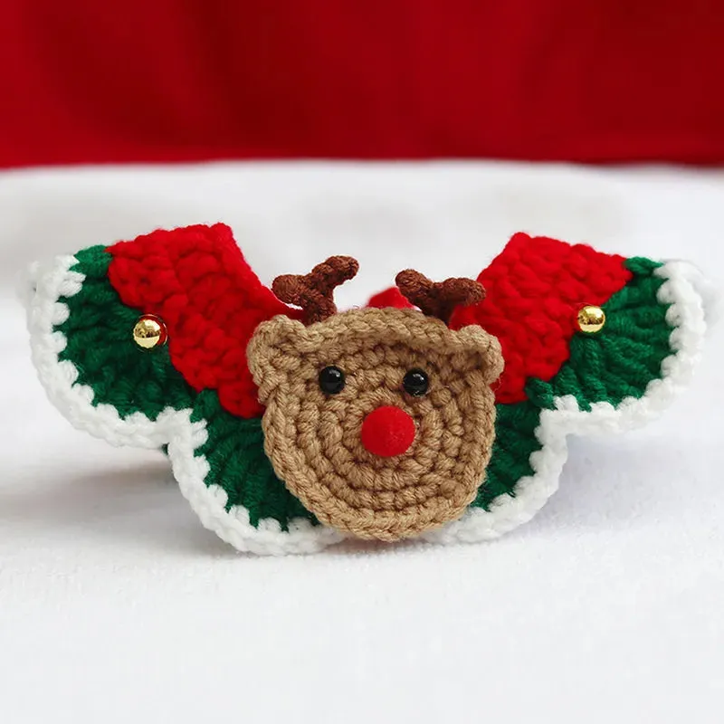 Christmas Pet Hand Woven Wool Collar for Cat and Dog Santa Claus Elk Pattern Cute Collar Tie Up Neck Ring New Year Pet Clothes