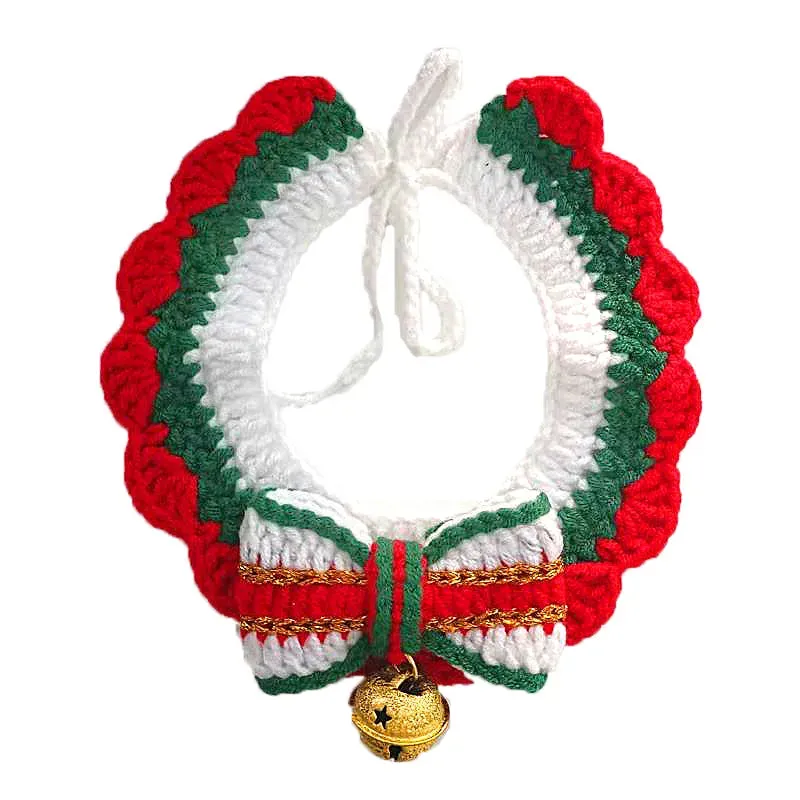 Christmas Pet Hand Woven Wool Collar for Cat and Dog Santa Claus Elk Pattern Cute Collar Tie Up Neck Ring New Year Pet Clothes