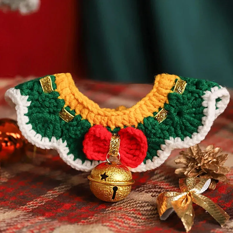 Christmas Pet Hand Woven Wool Collar for Cat and Dog Santa Claus Elk Pattern Cute Collar Tie Up Neck Ring New Year Pet Clothes