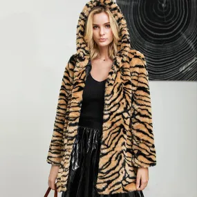 Chyanna Tiger Stripe Fur Hoodie Plus Size Western Style Winter Coat