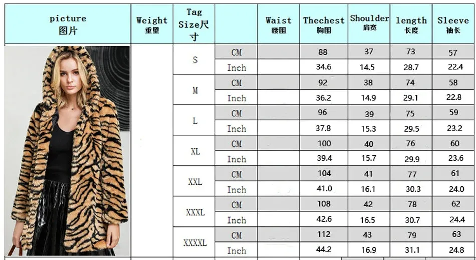 Chyanna Tiger Stripe Fur Hoodie Plus Size Western Style Winter Coat