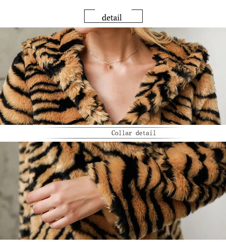 Chyanna Tiger Stripe Fur Hoodie Plus Size Western Style Winter Coat