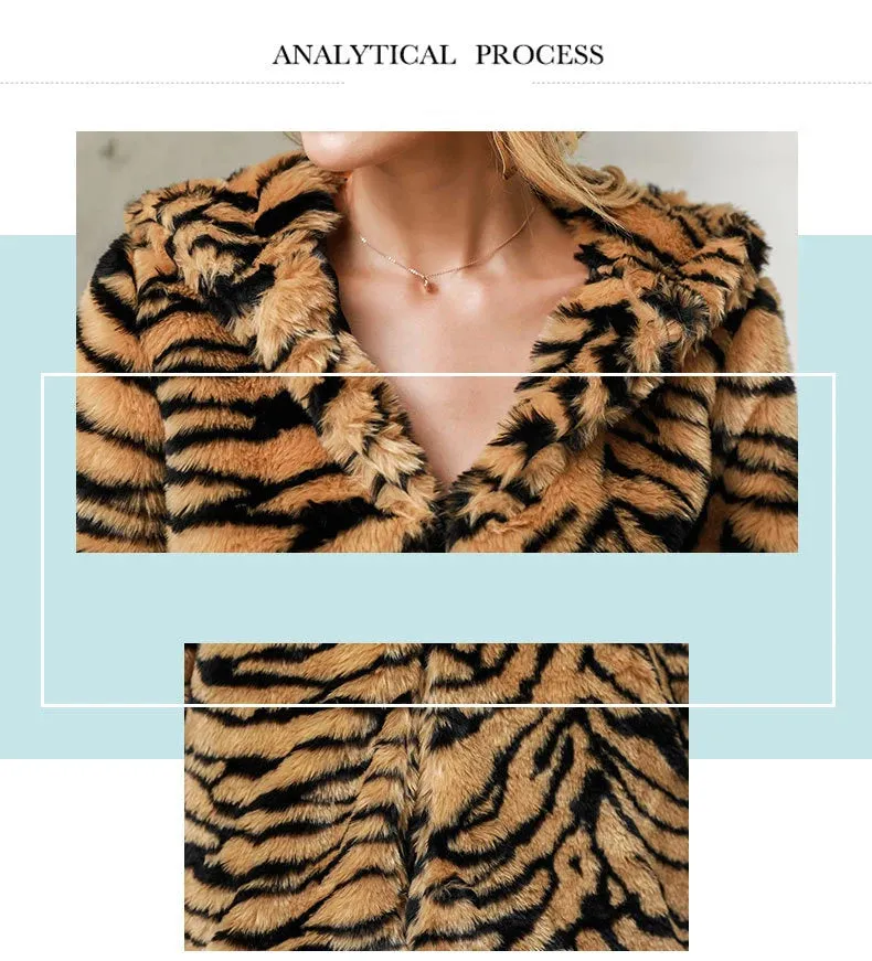 Chyanna Tiger Stripe Fur Hoodie Plus Size Western Style Winter Coat