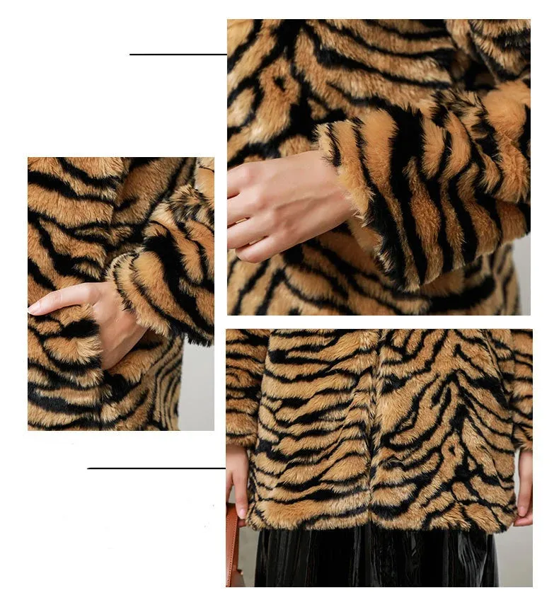 Chyanna Tiger Stripe Fur Hoodie Plus Size Western Style Winter Coat