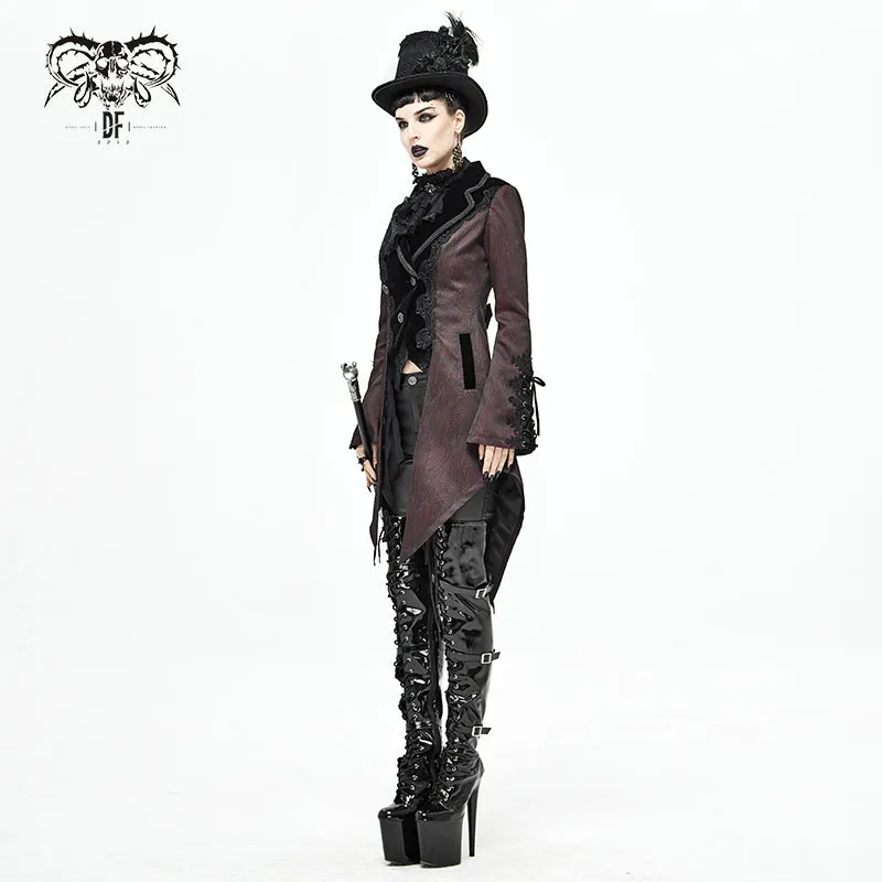 CT17102 Wave pattern wine Gothic fake two-piece jacquard coat