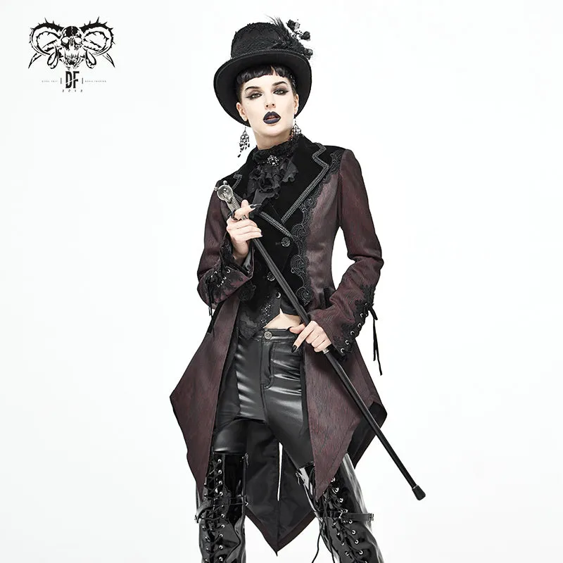 CT17102 Wave pattern wine Gothic fake two-piece jacquard coat