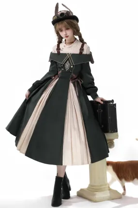 Dark Green Long Sleeves Ruffle Embroidery Bowknot Gothic Princess Lolita Dress