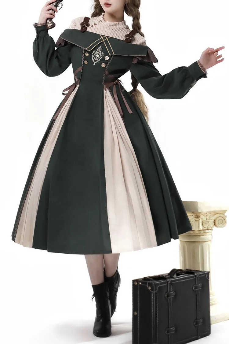 Dark Green Long Sleeves Ruffle Embroidery Bowknot Gothic Princess Lolita Dress