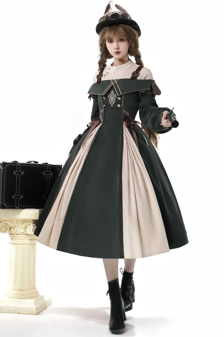 Dark Green Long Sleeves Ruffle Embroidery Bowknot Gothic Princess Lolita Dress