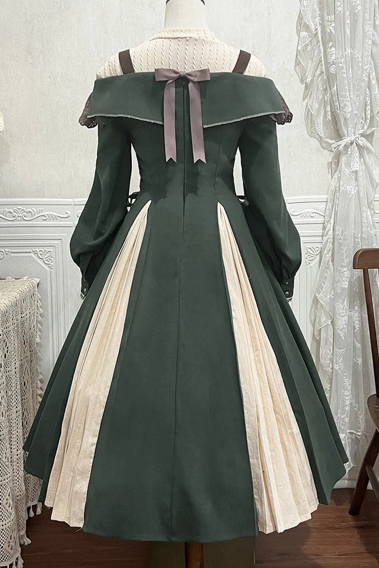 Dark Green Long Sleeves Ruffle Embroidery Bowknot Gothic Princess Lolita Dress