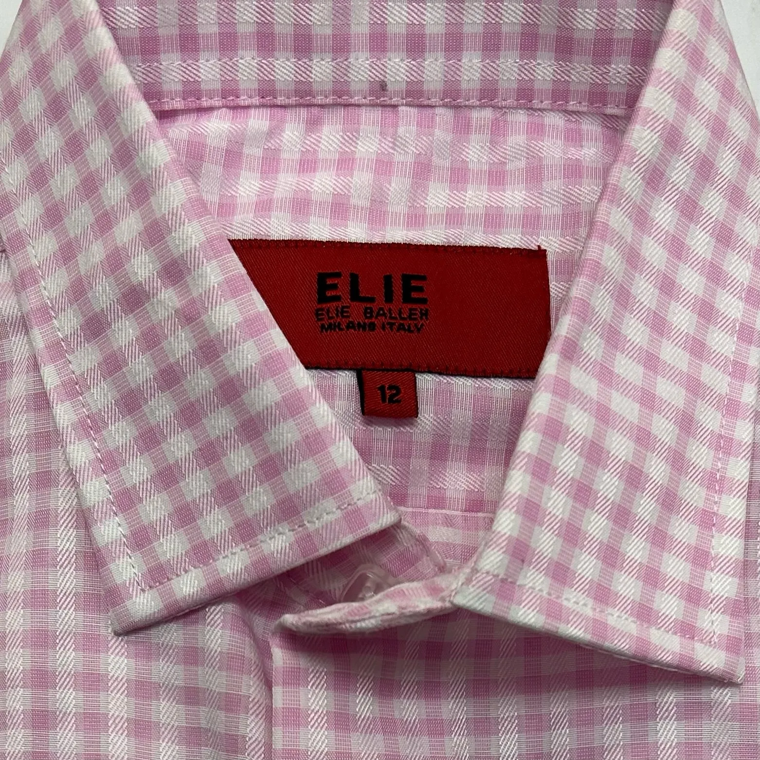 Elie Slim Fit Small Checkered Boys Dress Shirt - Pink