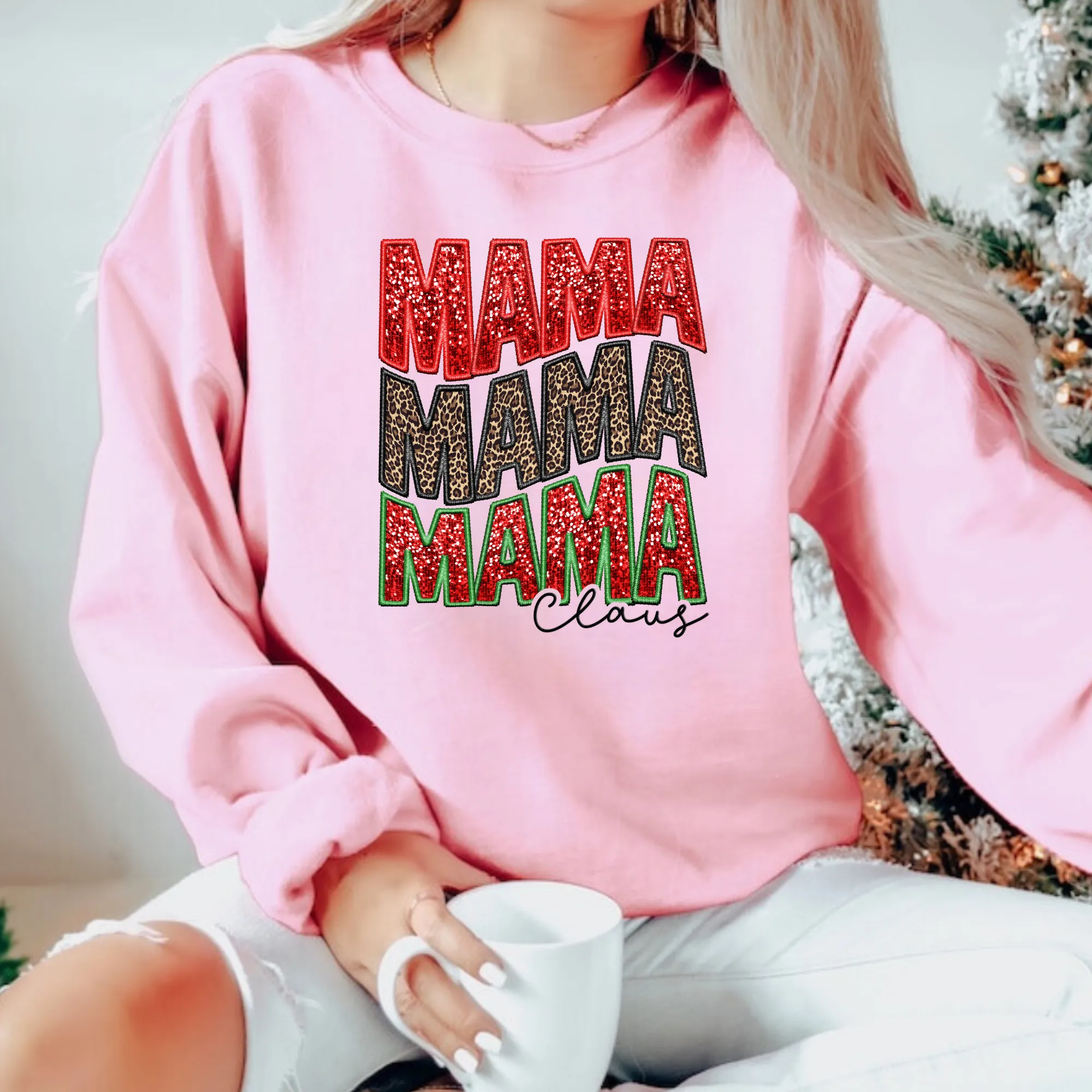 Faux Sequin Mama Claus Crewneck Sweatshirt