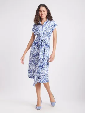 Floral Shirt Dress - Blue And White